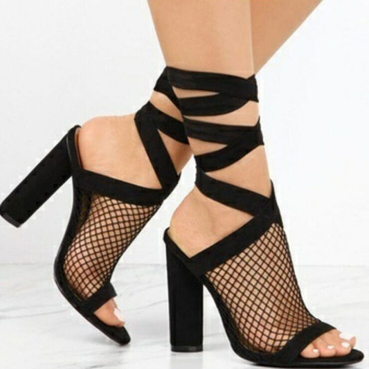Bandage Flock Cross Strap Lace Up Sandal