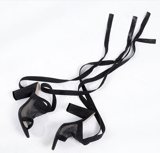 Bandage Flock Cross Strap Lace Up Sandal